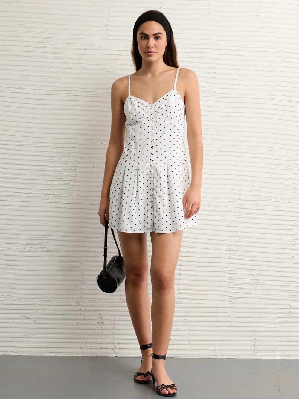 American Eagle Outfitters White Mini Dress with navy Polka Dots